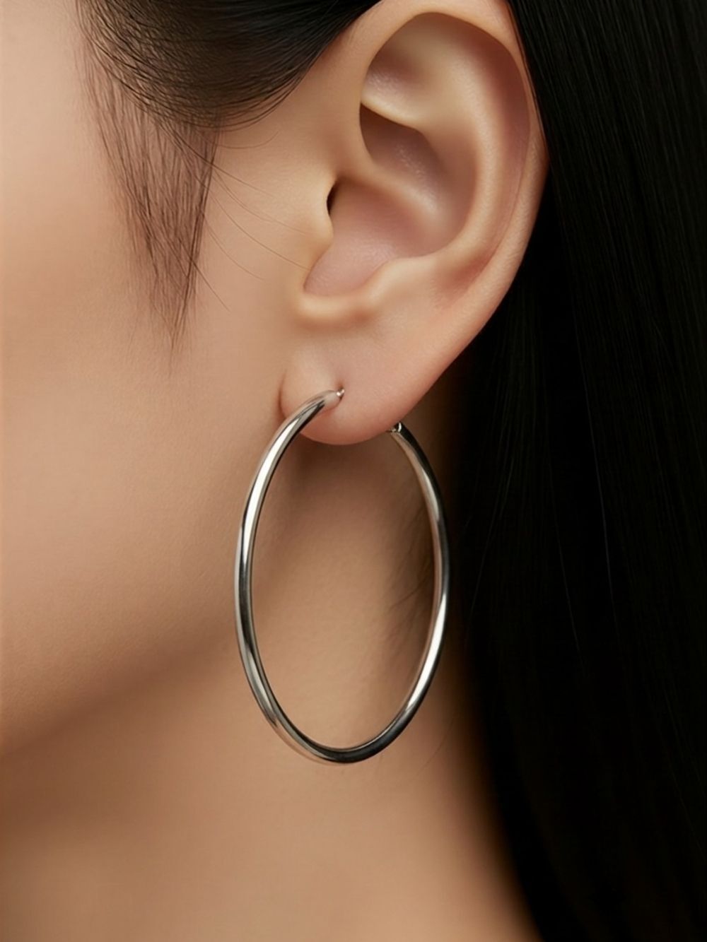 Stainless Steel Silver Hoop Earrings 54mm Large Oversized Minimal Everyday Glam